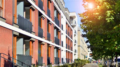 Green community. Eco apartment building saving energy and fresh air