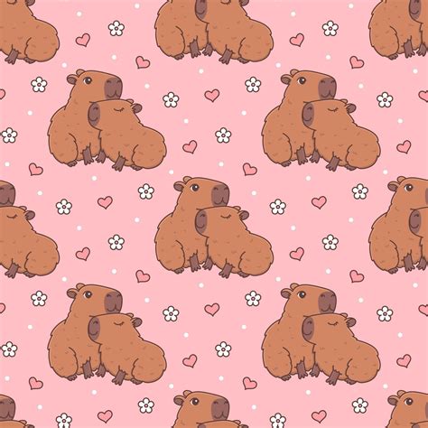 Seamless pattern with cute hugging capybaras in love. Funny cartoon ...