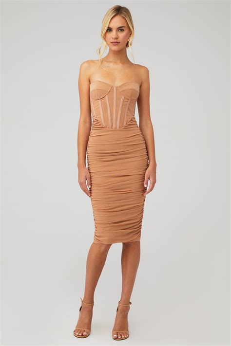 Bardot | Lithium Mesh Midi Dress in Nude| FashionPass