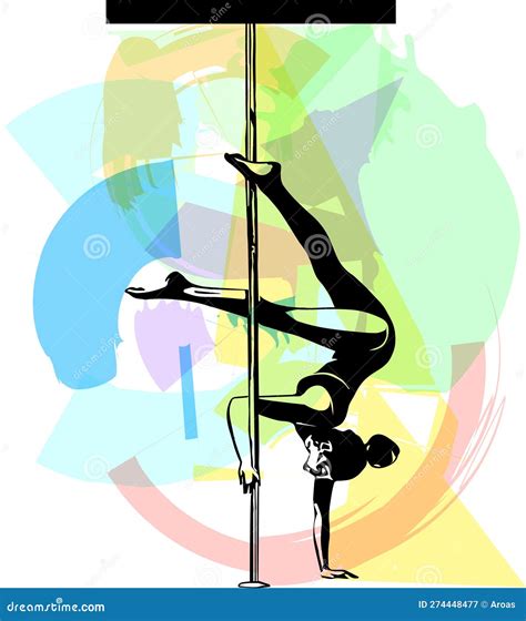 Silhouette of Girl and Pole. Pole Dance Illustration for Fitness