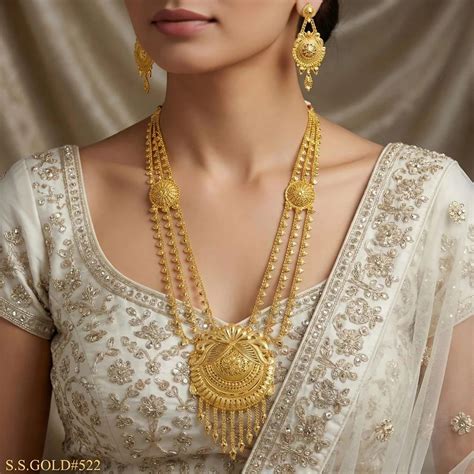 traditional indian gold plated long rani haar necklace set  rs set