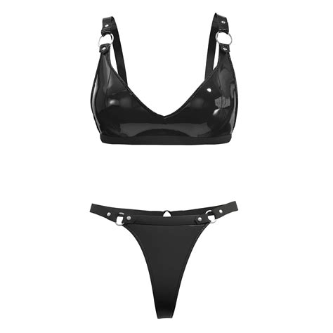 Wet Look Black Lingerie Set | Free Shipping!
