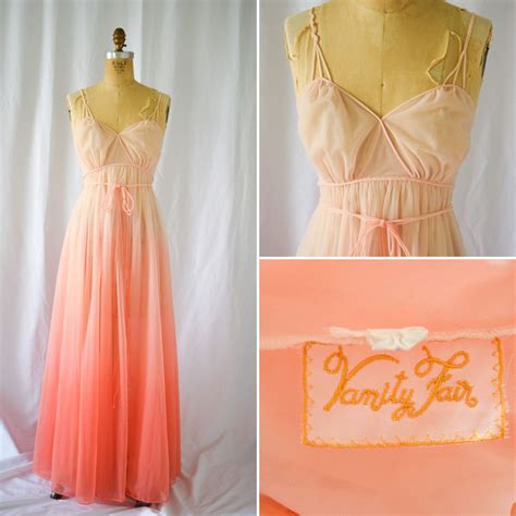 Vintage 1950s Vanity Fair Sunset Pink Ombre Nylon Chiffon Nightgown ...