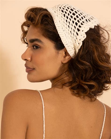 Lenço De Cabeça De Crochê - Lenço de Cabeça em Crochê Off White - Água de Sal