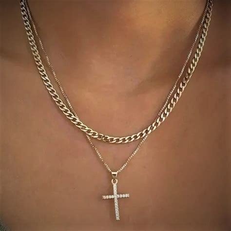 Unisex Gold Triple Layered Cross Necklace Chick Layered - Etsy