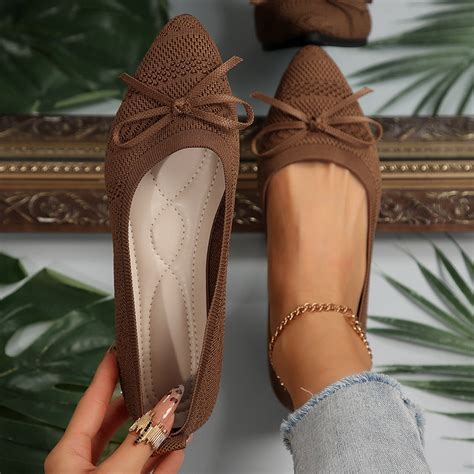 caijunjia womens flats pointed toe bow knit ballet shoes comfortable