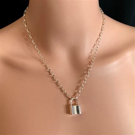 womens chain necklace  working padlocksterling chain etsy