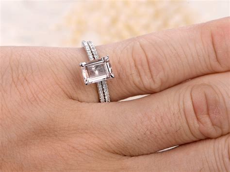 68mm Emerald Cut Morganite Ring Emerald Cut Morganite Ring | Etsy