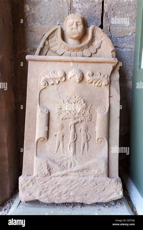 Carved Adam and Eve grave in Dryburgh Abbey, Dryburgh, Scottish Borders ...