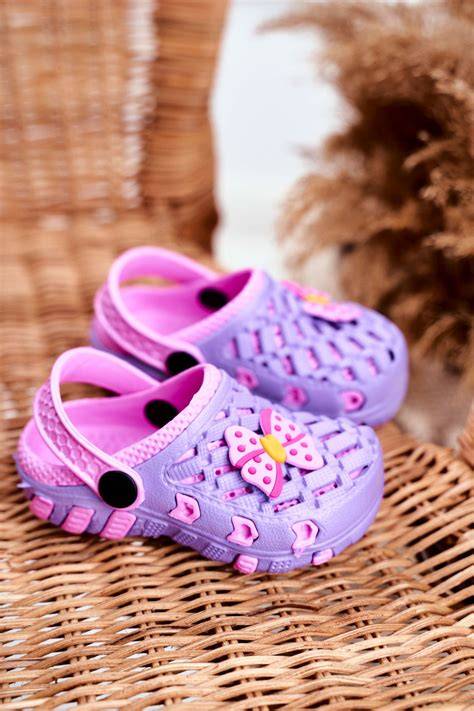 Klapki Dziecięce Piankowe Kroksy Fioletowe Kokardka | Bugo.pl > buty