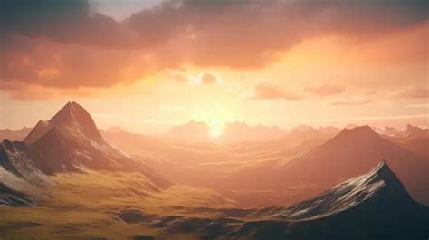 Sunset Landscape With 3d Rendered Dinosaurs On Rocky Mountain ...