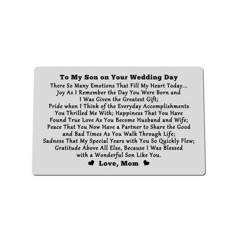 Amazon.com: Xiahuyu Son Wedding Gifts from Mom Engraved Wallet Insert