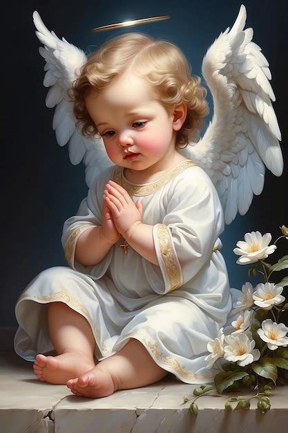 Praying baby girl angel cherub pray realistic | Premium AI-generated image