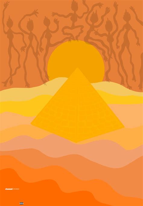 an orange and yellow poster with trees in the background