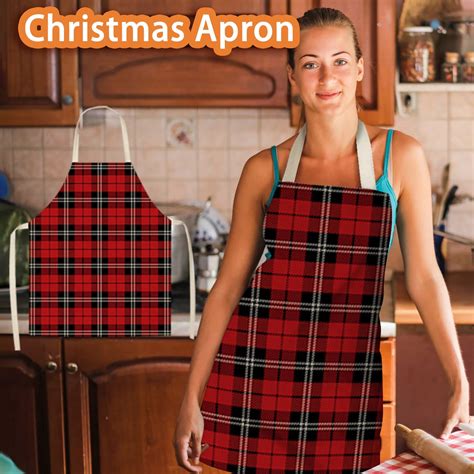 Christmas Aprons for Women Men Red Holiday Kitchen Cooking Apron Adults