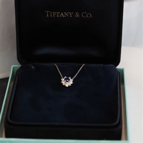 Tiffany and Co. Platinum Victoria Diamond and Sapphire Pendant For Sale