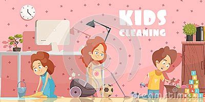 Kids Cleaning Room Cartoon Poster Vector Illustration | CartoonDealer ...