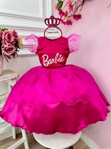 Fantasia Da Barbie Infantil - Fantasia Infantil da Barbie Acompanha a Tiara Luxo - Rosa Charmosa Atacado