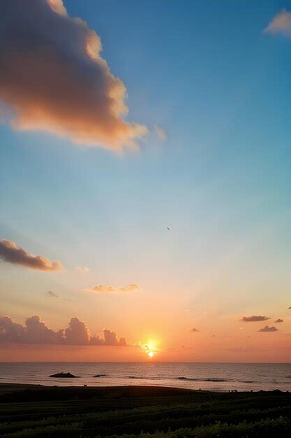 Premium AI Image | beautiful beach sunrise under a blue sky