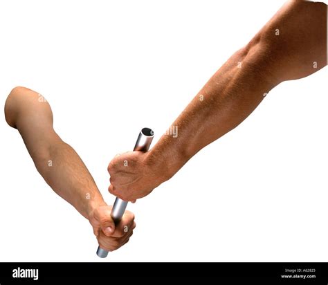 arms photographed  passing baton represents partnerships stock