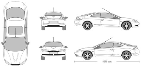 Ford Cougar 1999 Blueprint - Download free blueprint for 3D modeling