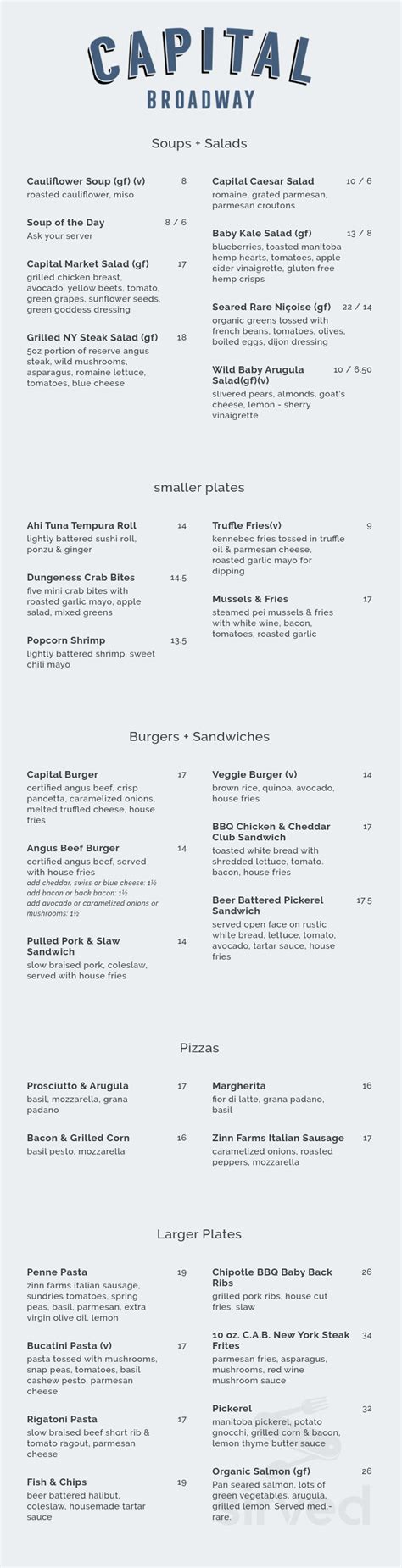 Capital Grill & Bar menu in Winnipeg, Manitoba, Canada