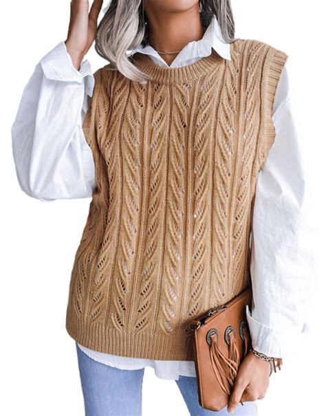women sweater vests crew neck sleeveless sweaters cable knit sweaters