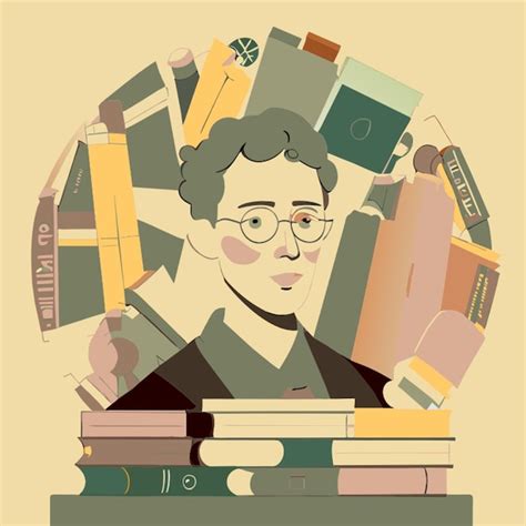 Sobre O Autor - Cria um retrato de um jovem autor cercado de livros e elementos ...