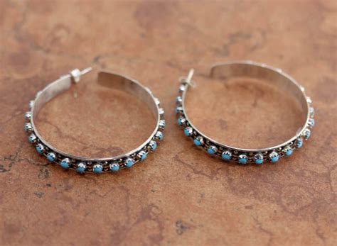 Zuni Silver Turquoise Hoop Earrings – Jewelry Native American