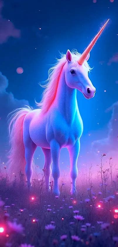 glowing unicorn standing  flowers  wallpaper