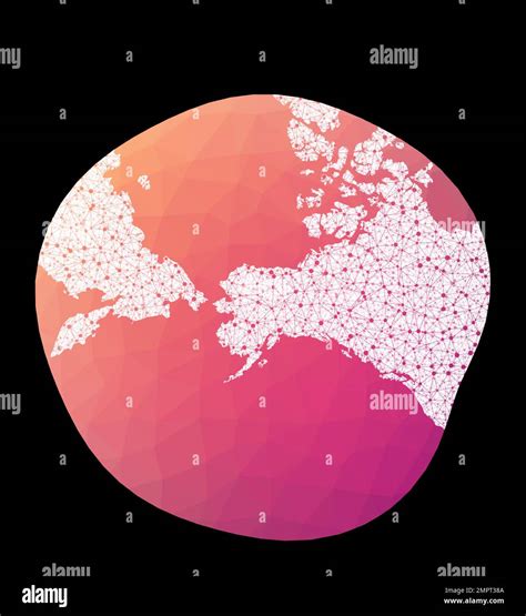 world network map modified stereographic projection  alaska stock