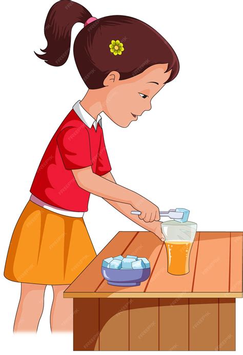 Premium Vector | Girl putting ice cubes in glass vector illustration