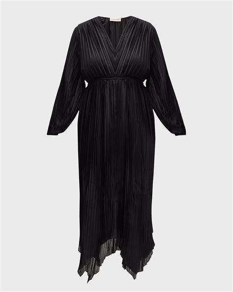 Whitney Morgan Plus Size Pleated Handkerchief Midi Dress | Neiman Marcus