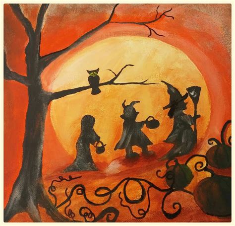 Fall Halloween Painting so Cute With Children Marching in a Spooky ...