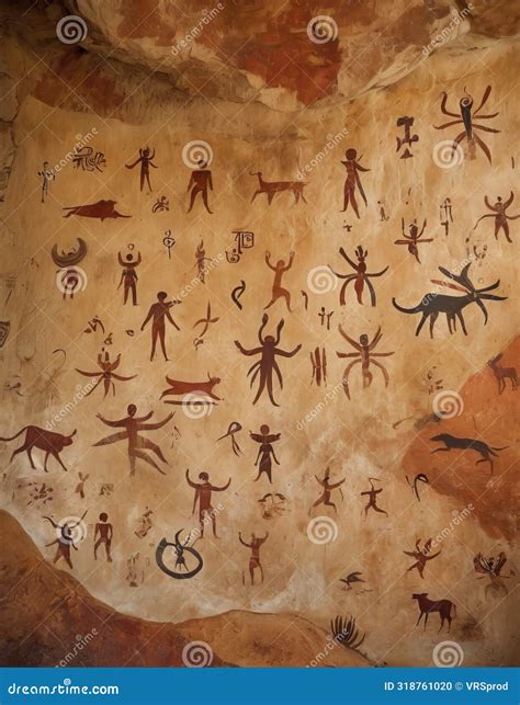 Ancient Rock Art Paintings on Cave Wall Stock Photo - Image of
