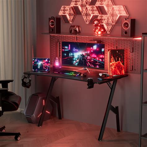 Ivy Bronx 55 Inch Gaming Desk With Carbon Fibre Surface Large Computer