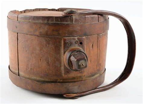 lot detail wooden canteen circa    original carrying handle