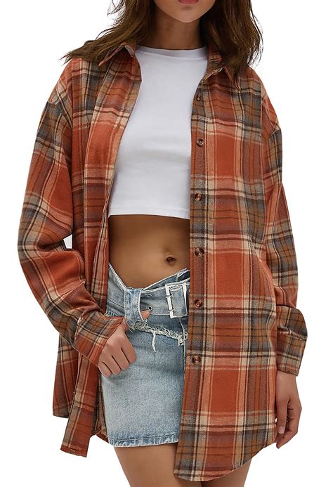 fantaslook plaid flannel shirts womens oversized long sleeve button