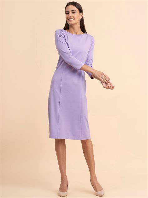 Buy Lilac LivIn A-Line Boat Neck Dress Online | FableStreet
