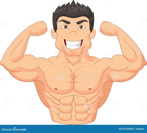 Cartoon Bodybuilder Character Posing. Funny Strong Man With Moustache Demonstrates Muscles ...