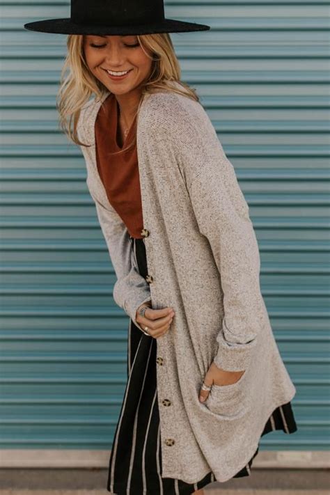Stripe sweater cardigan with pockets outfit for women | ROOLEE | Chic ...