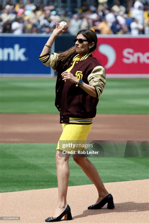 Sheel Seidler throws out the ceremonial first pitch prior to the game ...