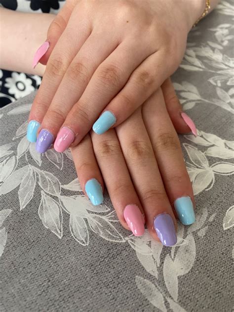 Pastel pink, blue and purple nails | Purple and pink nails, Pink blue ...