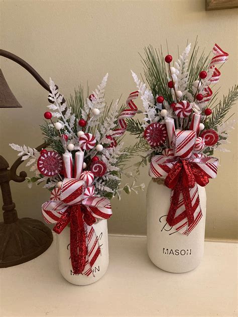 Christmas Mason Jar With Bows, Holiday Centerpiece - Etsy | Christmas