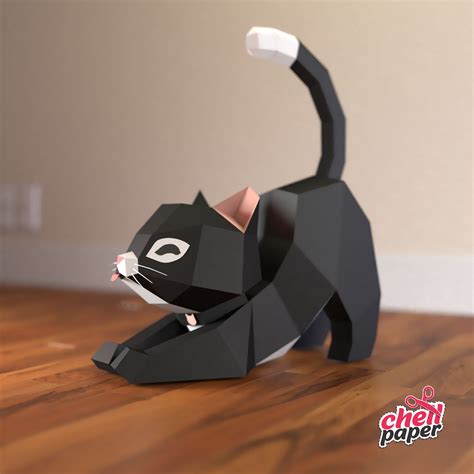 Gato de papel 3D gato plantilla PDF 3D animales de papel | Etsy
