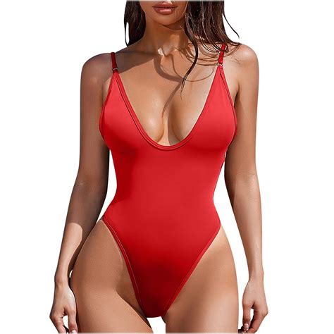 Women's Trendy Deep V-Neck One Piece Swimsuit High Cut Bathing Suit