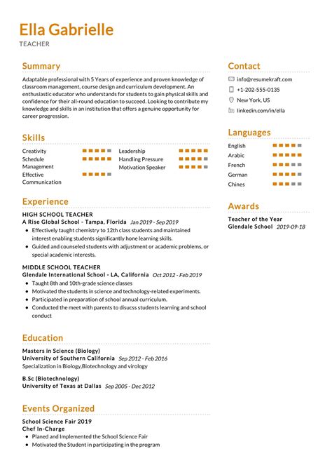 Middle School Teacher Resume Sample in 2025 - ResumeKraft