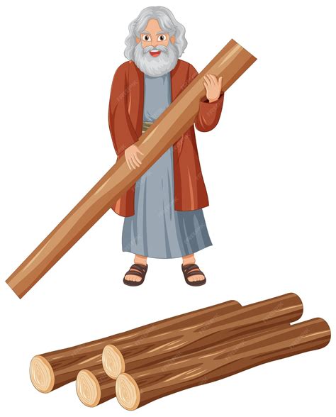 Hombre antiguo llevando troncos de madera para construir | Vector Premium