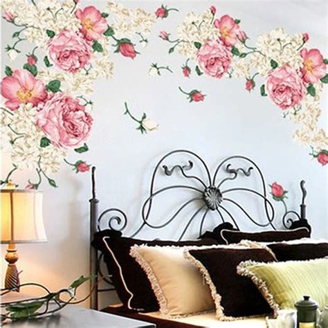 1PC Colorful Flowers Wall Stickers Beautiful Peony Adhesive Stickers ...