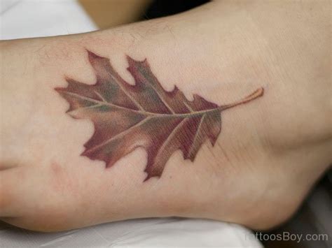 Oak Leaf Tattoo Design On Foot - Tattoos Designs